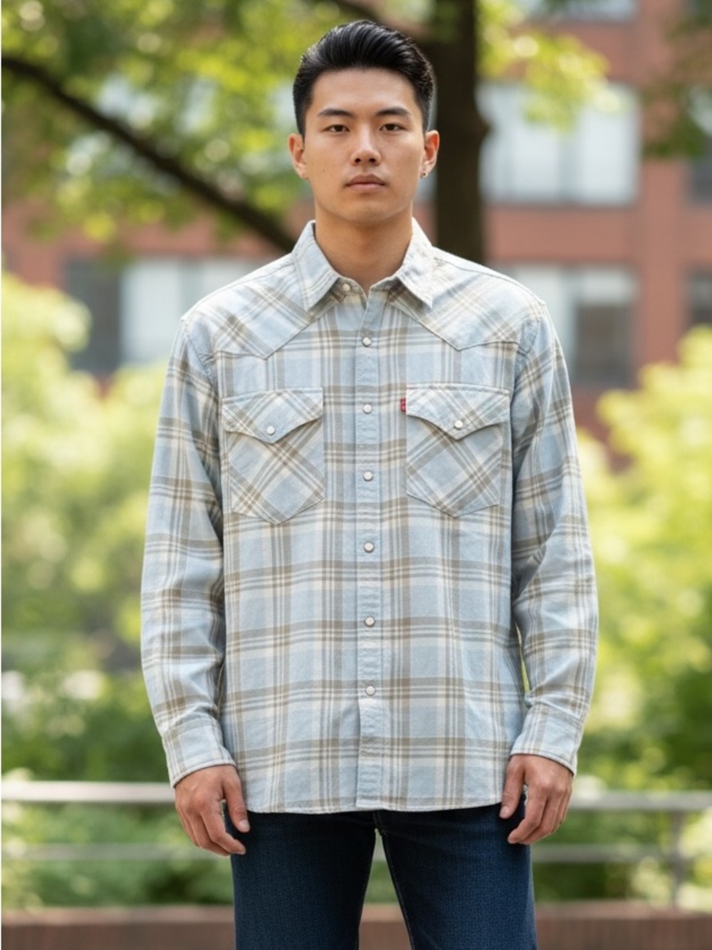 Levi’s Men's L Pearl‎ Snap Western Shirt Blue Plaid NWT